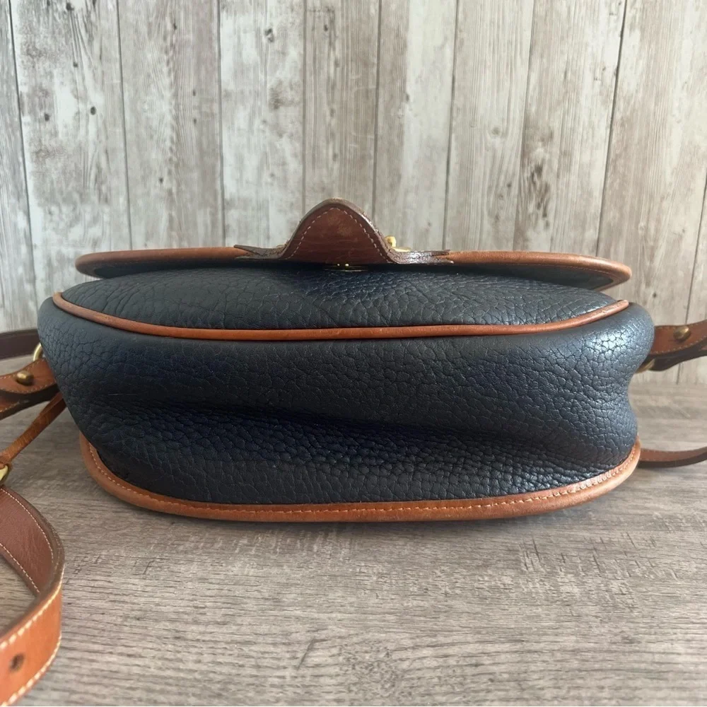 Dooney & Bourke Vintage Navy and Brown Leather Crossbody Satchel Bag